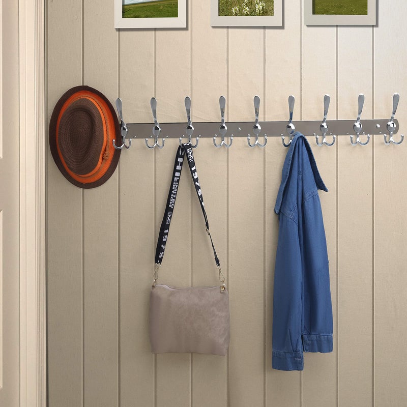 Dseap Coat Rack Wall Mount - 38â€ Long 10-Tri-Hooks Heavy Duty Coat Hanger Rail Wall Hooks for Hanging Coats Hats Clothing Clothes Purse Mudroom Entryway, Chromed - Image 4